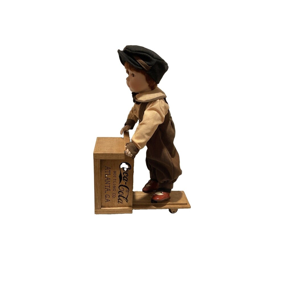 VTG Franklin Heirloom China Doll 18" Danny Boy w/Coca-Cola Crate Scooter/Box Tag